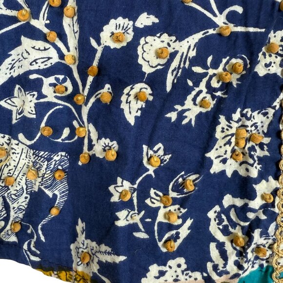 Vtg Casey & Max Button Up Patchwork Vest Sz Large Beaded Cotton Floral Blue Gold - Picture 9 of 12